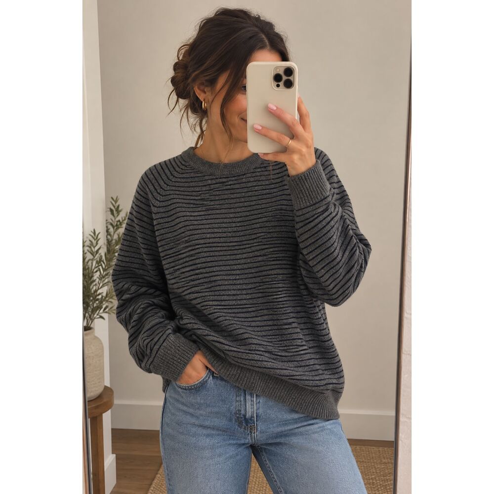 J.Crew 100% Lambswool Striped Crewneck Sweater Size Large Vintage Preppy